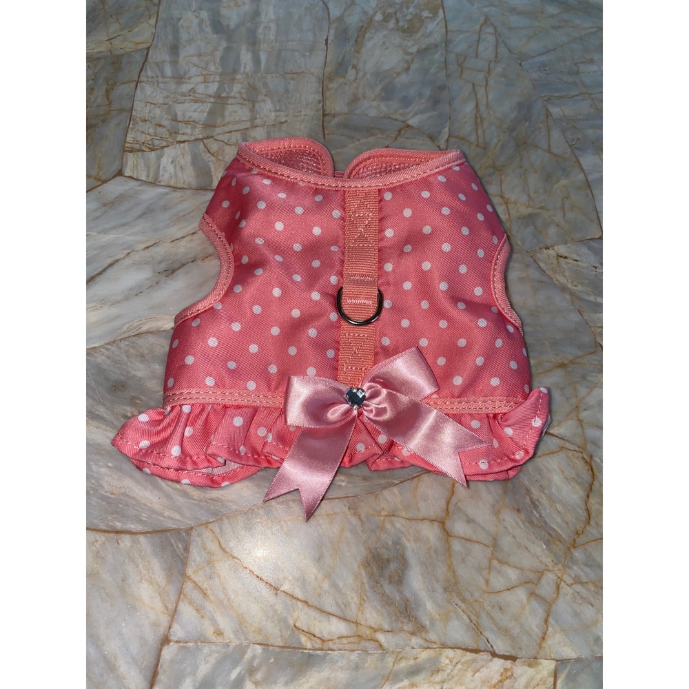 Simply Wag Pink Polka Dot Ruffle Dog Harness Vest with Satin Bow Small